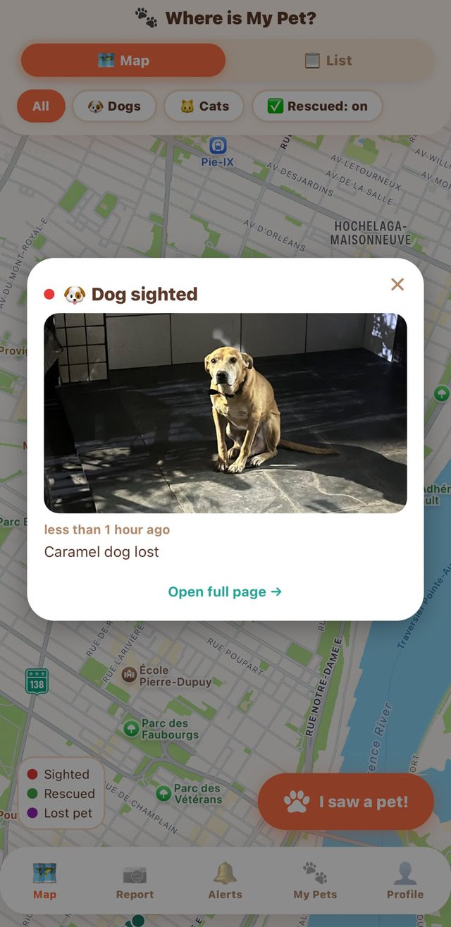 A sighting card with photo and description